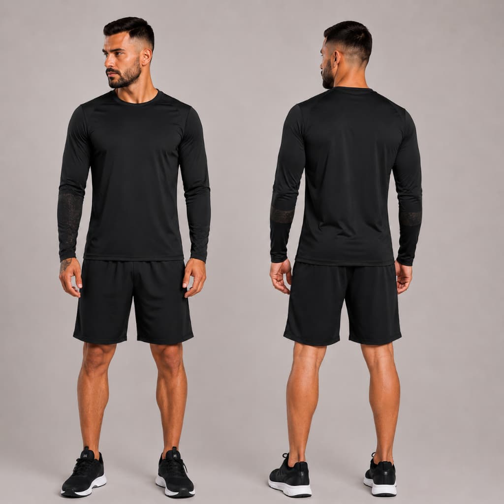 Kit Short Preto + Camiseta Masculina Manga Longa Treino