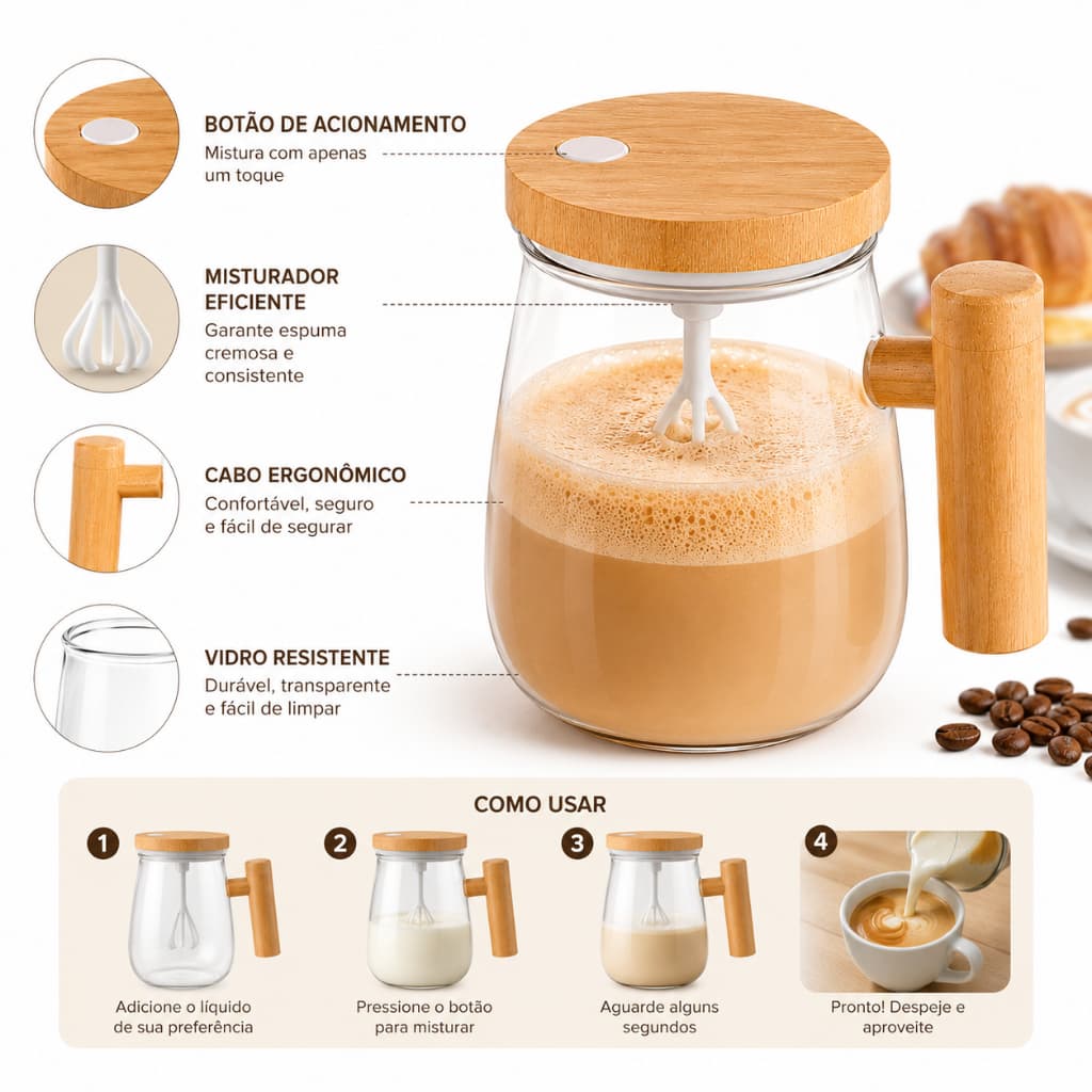 Caneca Misturadora Elétrica Automática Para Café E Leite