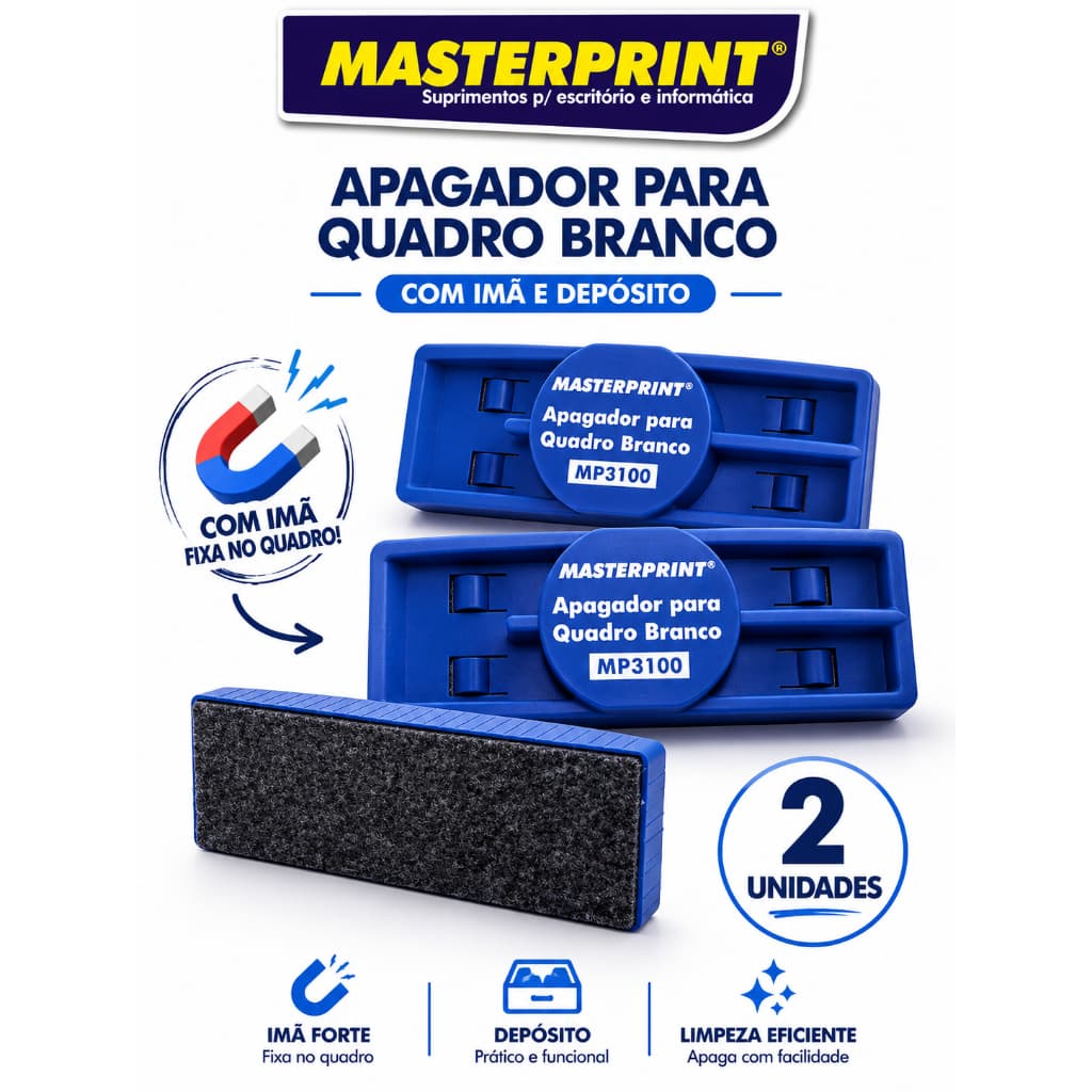 Kit 2un. Apagador de quadro branco com suporte e imã - MasterPrint