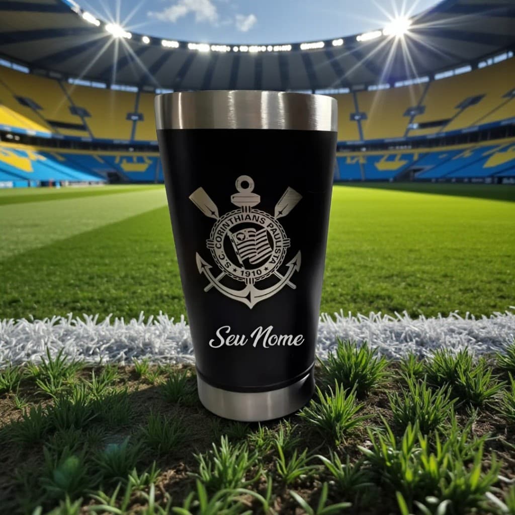 copo termico personalizado com seu nome com tampa e abridor do corinthians