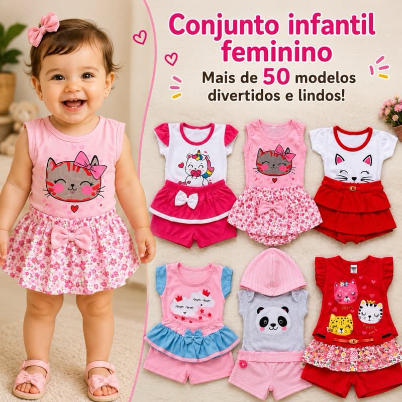 Kit 6 Peças de Roupa Infantil Feminina Blogueirinha - Kit Com 3 Conjuntos menina sortidos Malha 100% algodão