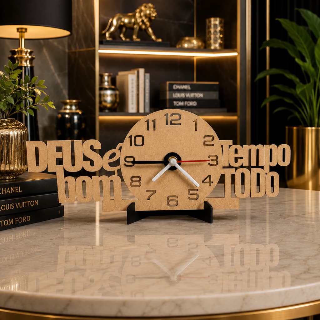 Relógio Decorativo de Mesa com Frase Religiosa Moderna
