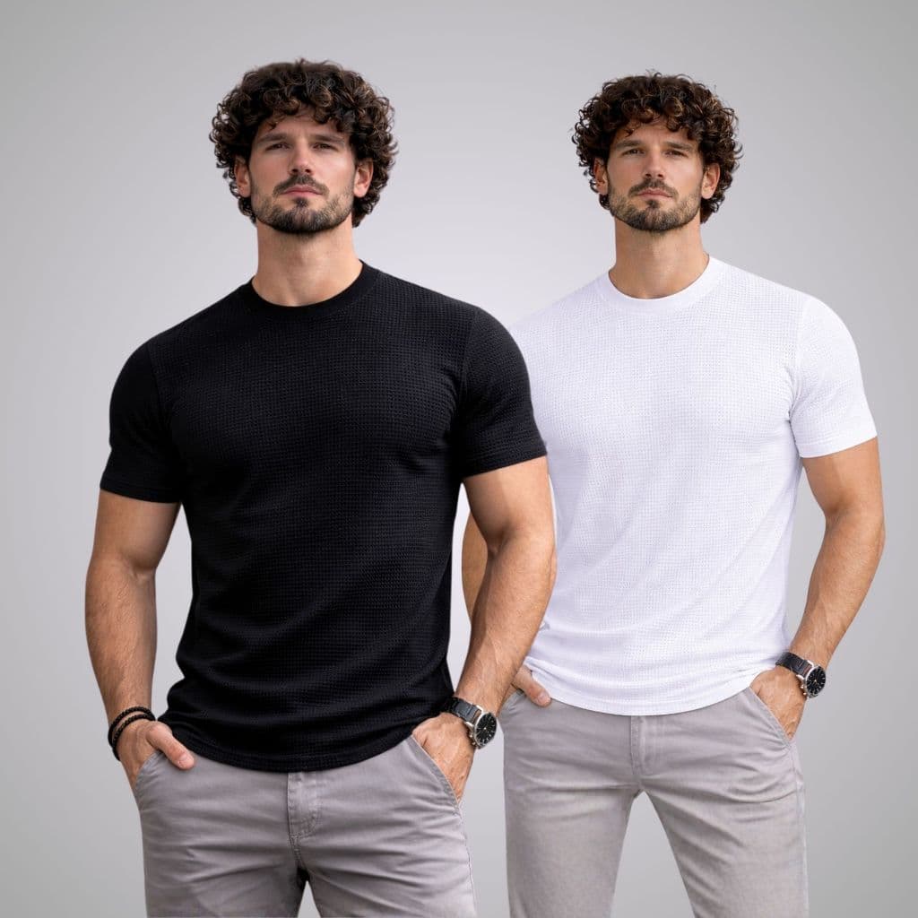 Kit 2 Camiseta  Texturizada Bàsica Camisa Casual Masculinas