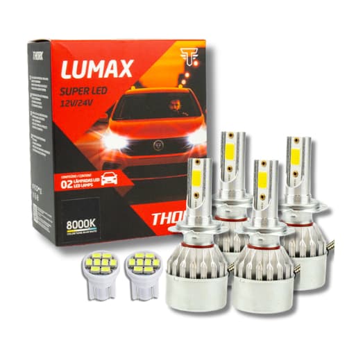 Kit 4 Lampadas Super Led Thork Lumax Alto Baixo e Milha 12/24V Carros/Caminhao Chevrolet Fiat Volkswagen Honda Ford
