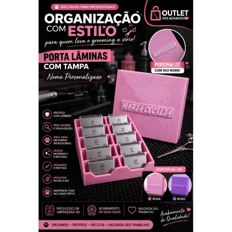 Organizador de Lâminas para Máquina de Tosa com Tampa e Nome Personalizado enviar msg com nome
