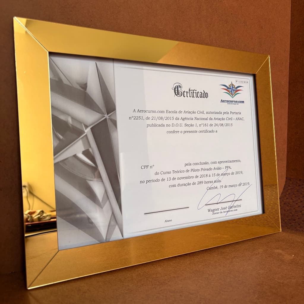 Quadro Porta Certificado A4 Acrílico Espelhado Moldura Premium para Diploma Foto Escritório