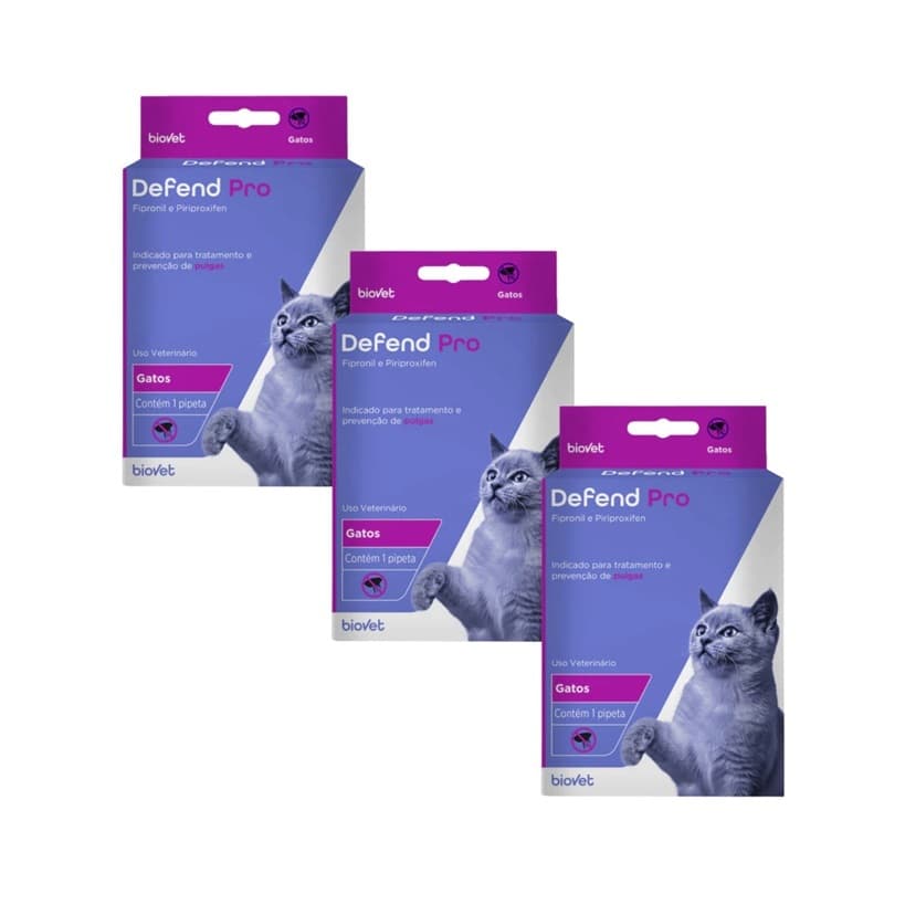 Kit 3 Defend Pro Antipulgas para Gatos - Tratamento e Prevenção de Pulgas e Carrapatos em Pipeta