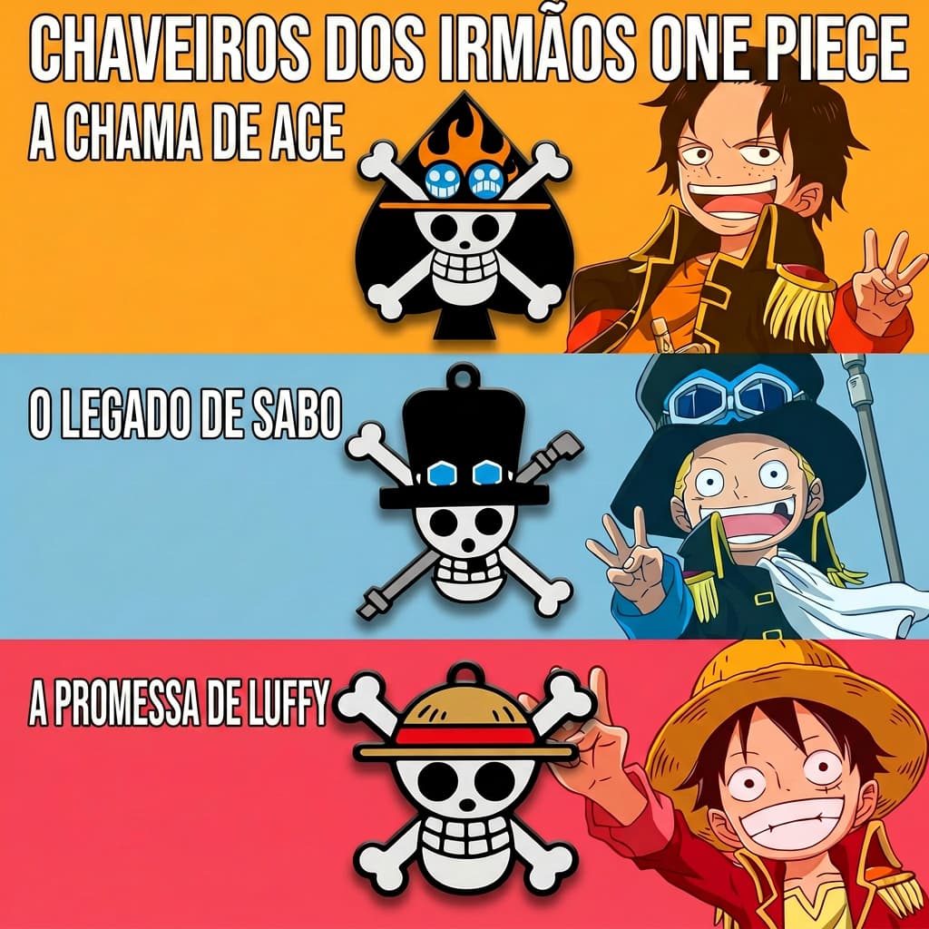 Kit Chaveiros One Piece – Bandeiras Luffy, Ace e Sabo