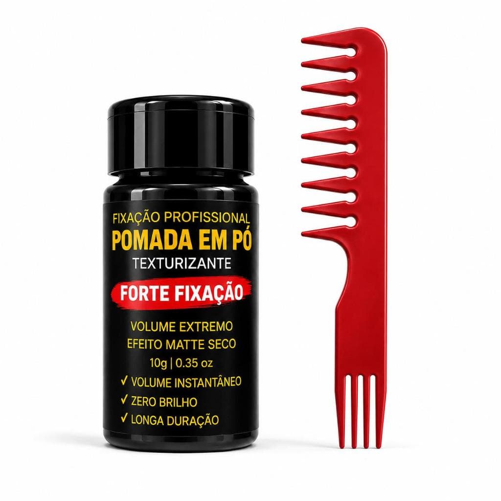 Pomada modelador em pó ALPE texturizante forte fixação efeito mate para cabelo + pente modelador  jacaré cor (aleatória)