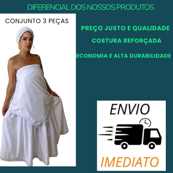 Roupa de santo Umbanda e candomblé conjunto 3 pçs em tecido microfibra