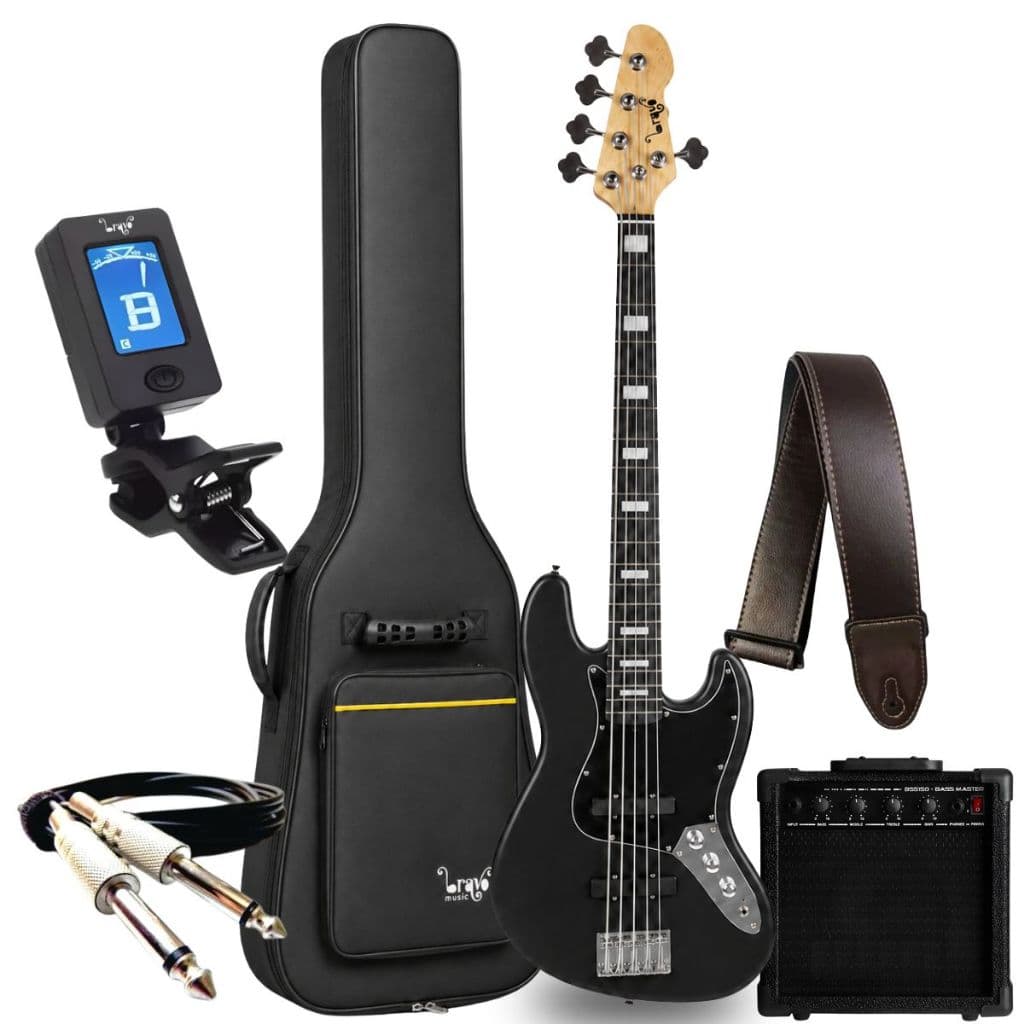 Kit Contra Baixo Bravo Music 5 Cordas Bb250 Passivo Jazz Bass + Amplificador