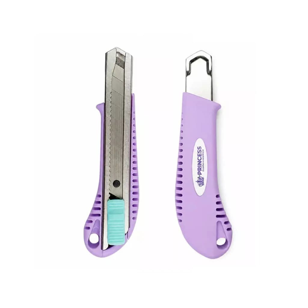 Estilete Princess Retrátil 15,5cm Lilás Lâmina 18mm Artesanato Papelaria Encadernação DIY