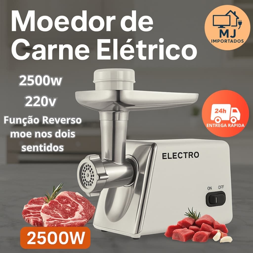 Moedor de Carne Elétrico 2500W – Potente, 220V, com Função Reverso, Ideal para Cozinhas Profissionais e Domésticas