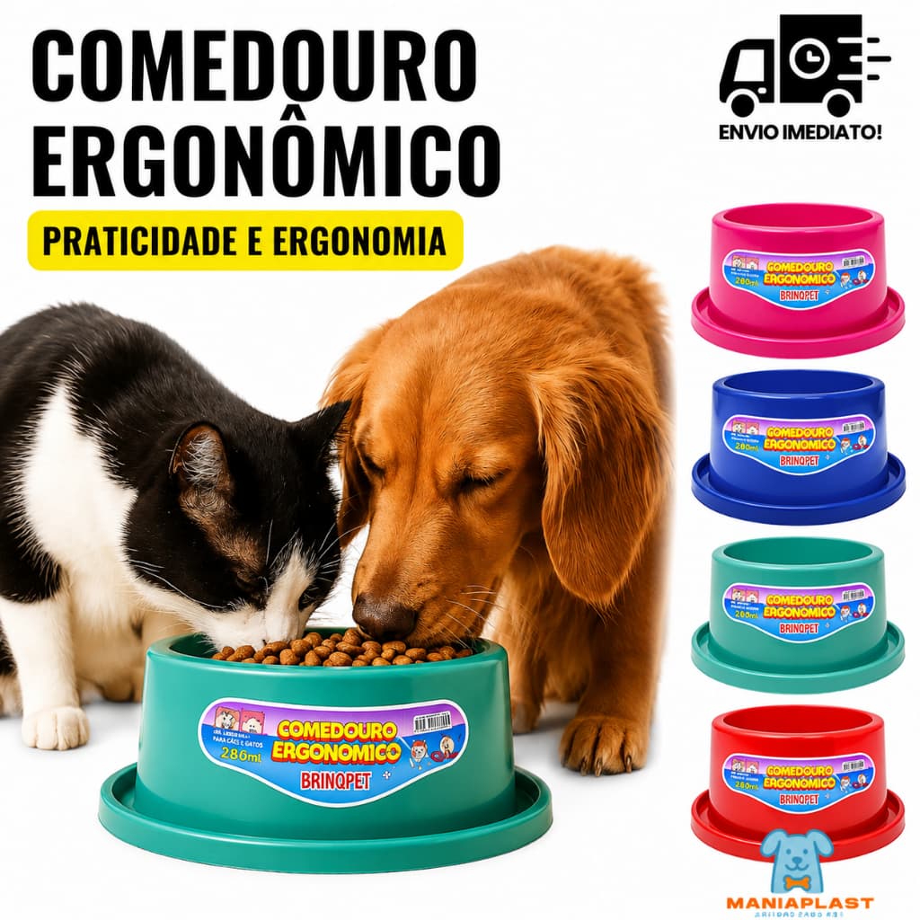 Comedouro Ergonômico para Gatos Cães Elevado Anti Formiga Ajusta Postura Altura Ideal 280ML