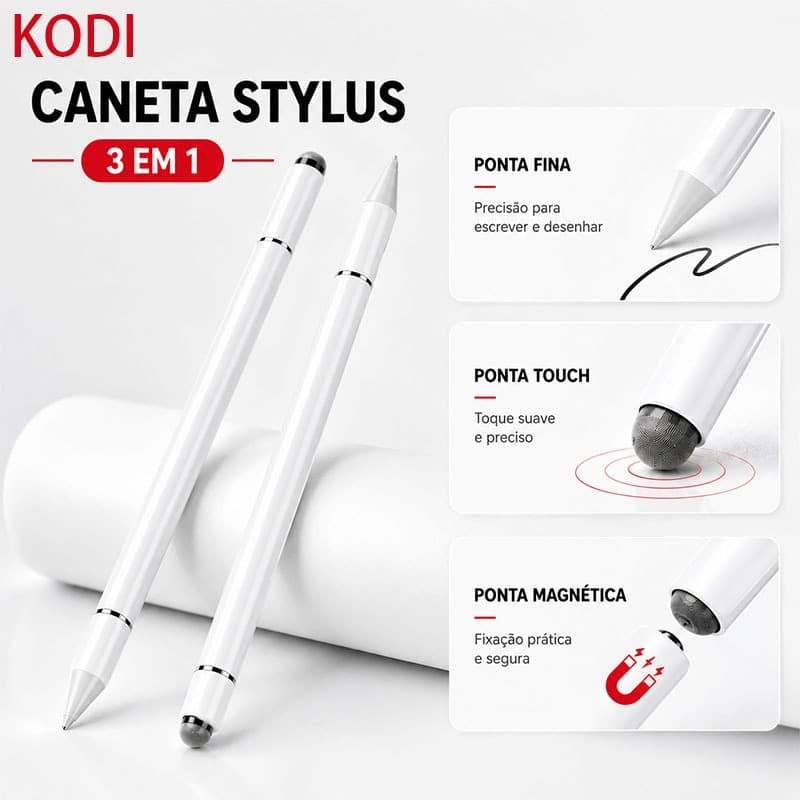 Caneta Stylus 3 em 1 Alta Precisão  Ponta Fina para Desenho e Design, Compatível com iPad iPhone Android-K1