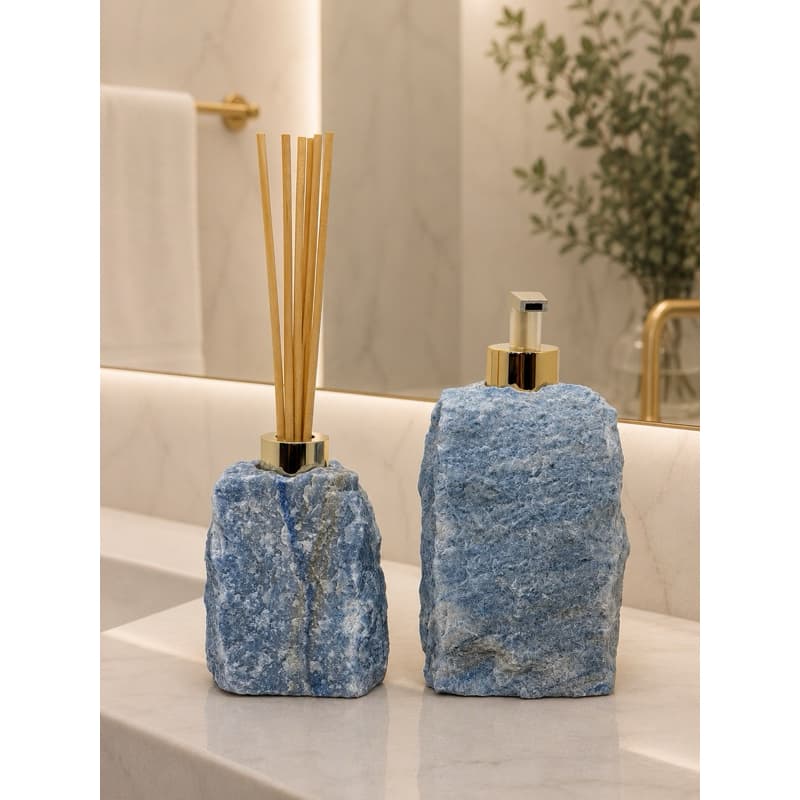 Kit Saboneteira e Difusor de Pedra Natural Quartzo Azul