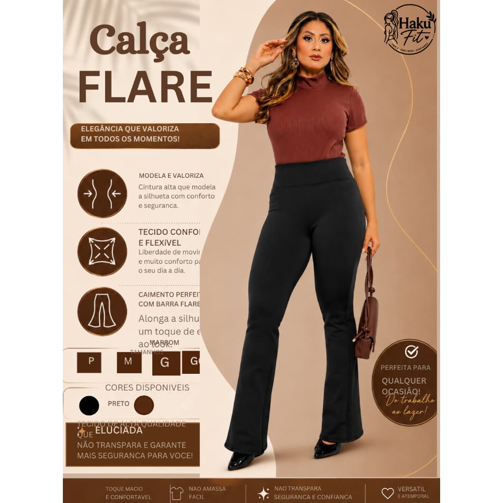 Calça Flare Bailarina Feminina Cintura Alta Zero Transparência
