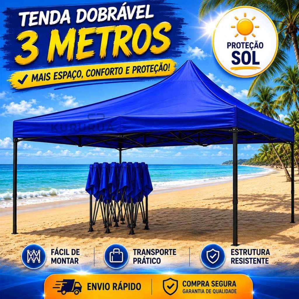 Tenda Articulada Gazebo Sanfonado Todo de Alumínio 3x3 Praia Piscina Camping Eventos Carro