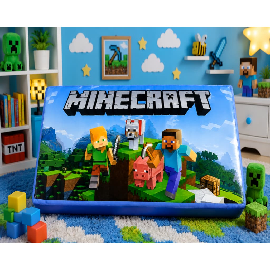 Baú Infantil MINECRAFT Decorado Puff Organizador 90cm Reforçado Guarda Brinquedos