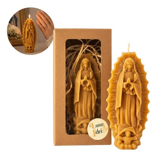 Vela Nossa Senhora de Guadalupe Religiosa Cera de Abelha Artesanal Decorativa