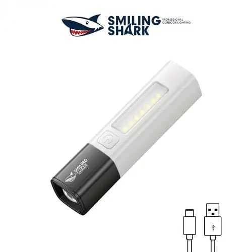 Mini Lanterna LED Recarregável USB Smiling Shark COB Potente Portátil Camping Emergência Power Bank