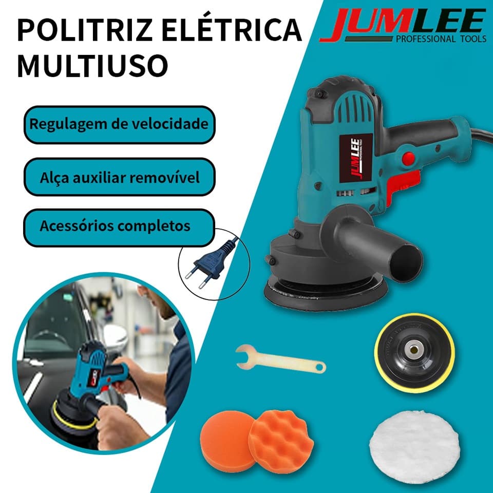 Politriz Automotiva JUMLEE Profissional 110V/220V Máquina de Polir Carro Enceradeira Elétrica 600W 125mm