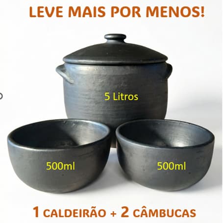 CALDEIRÃO DA BARRO 5 LITROS + 2 CUMBUCAS - FEIJOADA\CALDOS\SOPAS