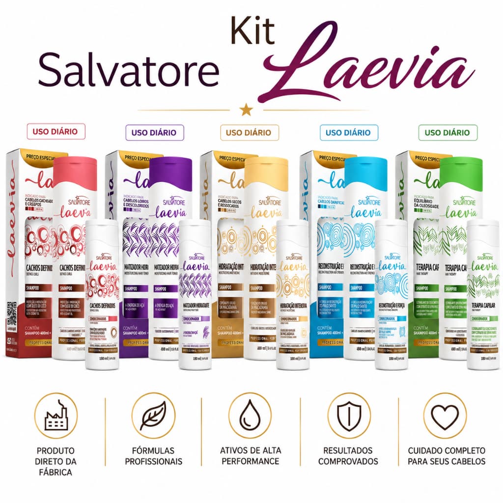 Salvatore Kit Laevia Shampoo 400ml + Condicionador 180ml Oleosidade Cachos Hidrata Matizador Força