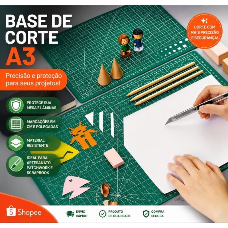 Base de Corte A3 para Artesanato Scrapbook Patchwork DIY Régua de Precisão Antiderrapante