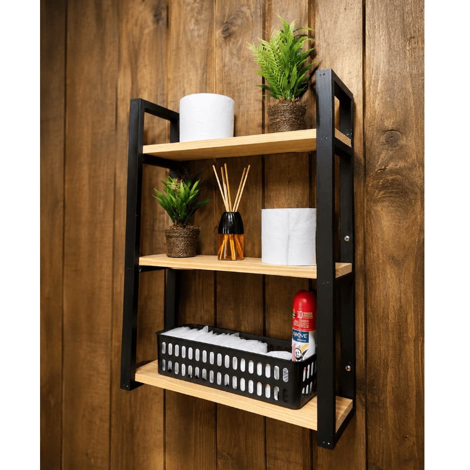Prateleira Industrial 45cm 3 Nichos em Madeira Pinus Estante Decorativa de Parede decoração moderna