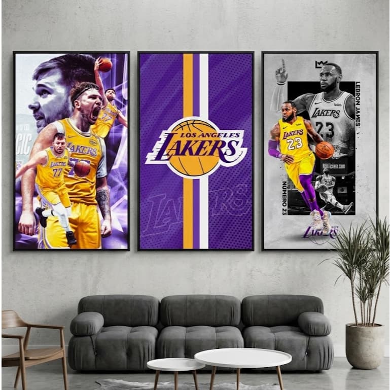 Kit Quadro Decorativo 3 Peças Lebron James Luka Doncic Basquete Jogador Lakers Fã Sala Quarto Hall