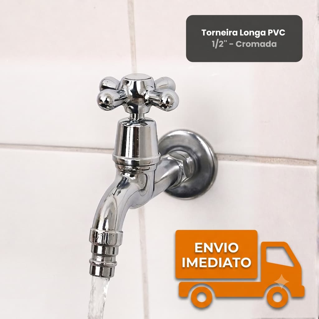 Torneira Para Tanque Grande Cozinha Jardim Metal Pvc Cromado Longa 1/2