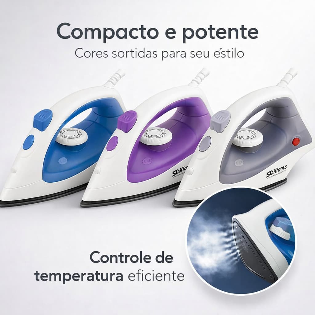 Ferro Passar Vapor Portátil 127V 220V Base Cerâmica Antiaderente Roupas Camisa Viagem