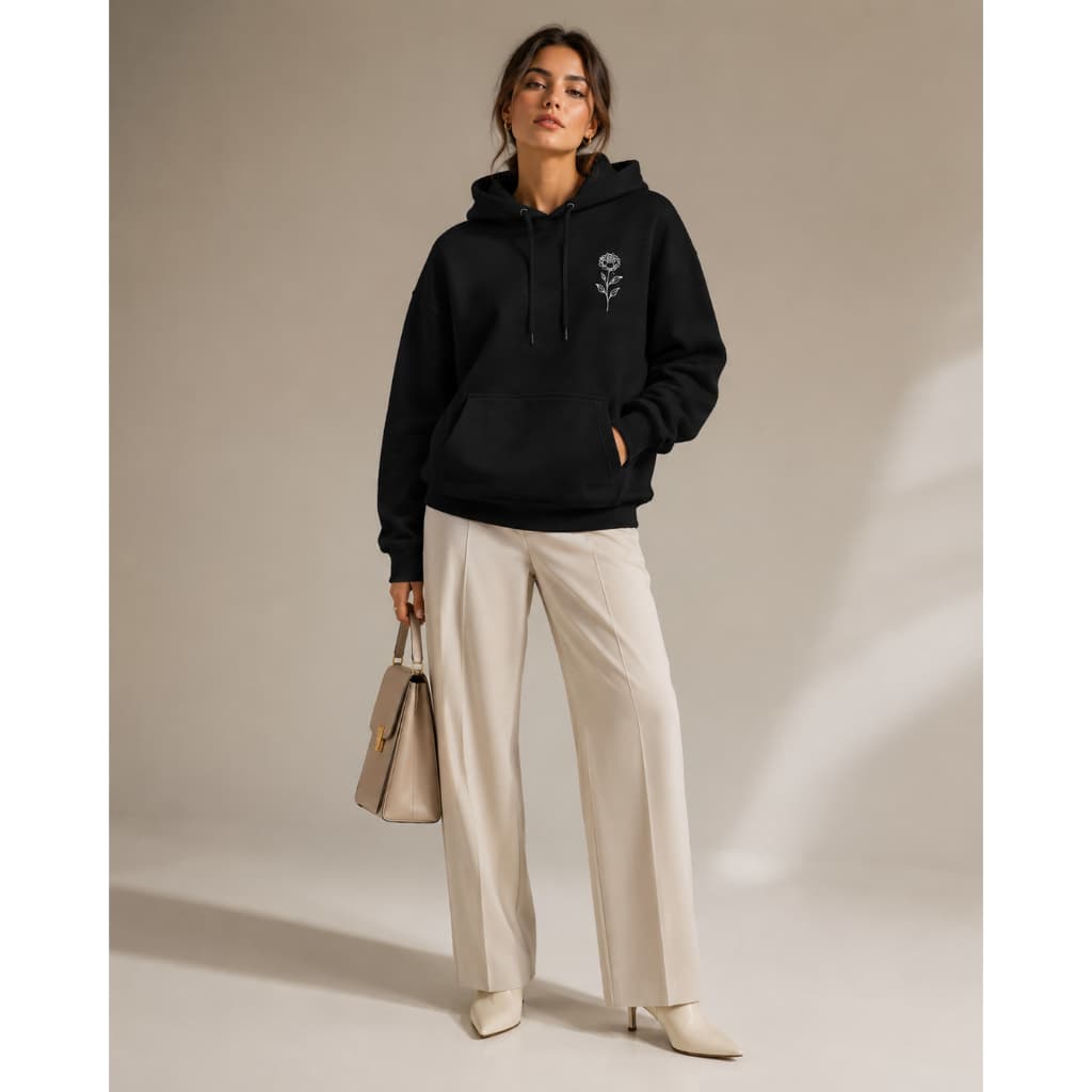 Moletom Feminino Canguru Flor Minimalista Premium Casual Inverno