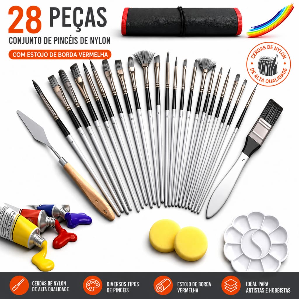 Conjunto De 28 Pincéis Para Pintura Com Cabo De Madeira Preta - Pincéis De Aquarela De Alta Qualidade Para Arte