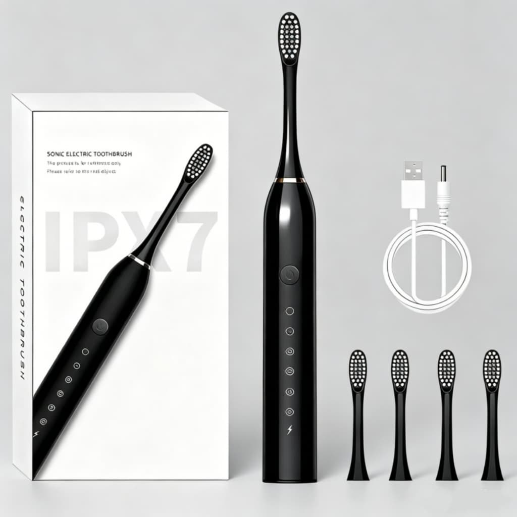 Escova de Dente Elétrica Sônica Recarregável USB, 6 Modos de Limpeza, Resistente à Água IPX7