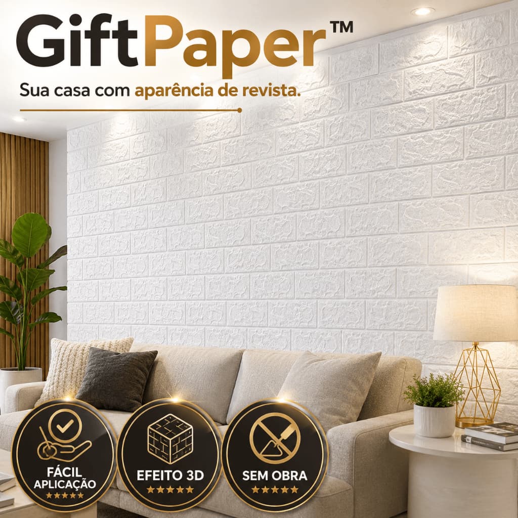 Painel 3D Autoadesivo Parede Revestimento Decorativo Tijolinho Branco GiftPaper Fácil Aplicação