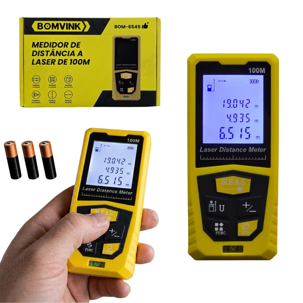 Trena Laser Digital Profissional 100m Medidor De Distância Bomvink Alta Precisão Area Volume Nível
