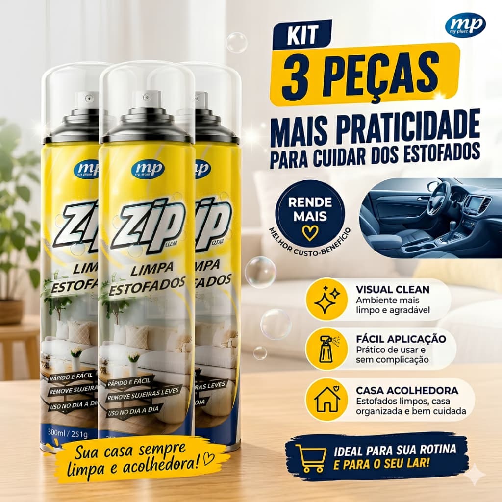 Kit 3 Limpa Estofados Spray Zip Clean 300ml Remove Mancha E Odor Tecido