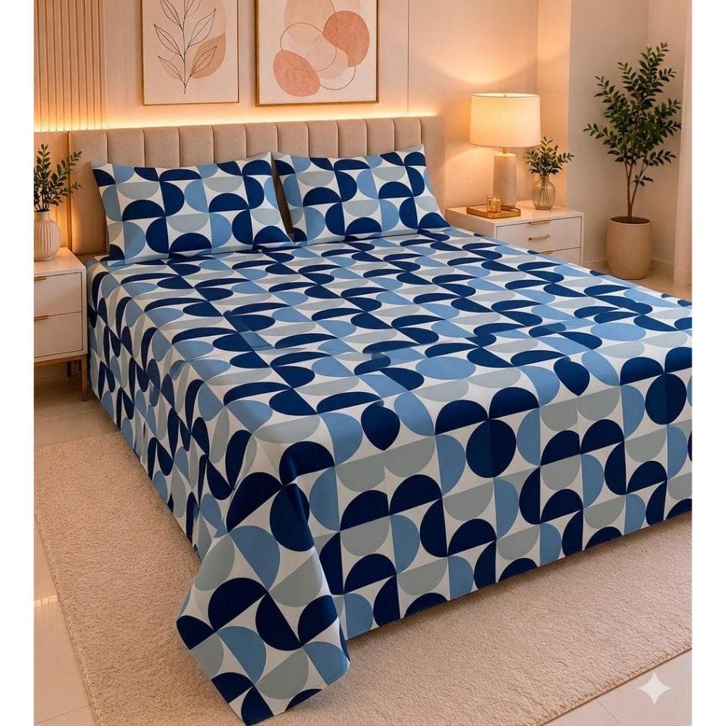 Jogo Lençol Cama Queen Estampado 3 Peças Sem Elástico Micropercal 500 Fios Toque Macio de Algodão