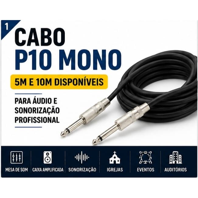 Cabo P10 P10 Mono Para Mesa De Som Caixa De Som Instrumentos - 5 metros - 10 metros