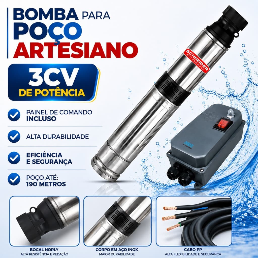 Bomba P/ Poço Artesiano 3cv 4 Pol 17 Est Schneider 5.700 L/h
