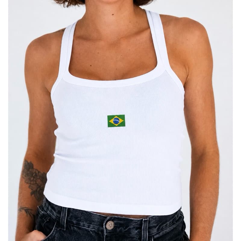 Regata canelada Feminina bordado Brasil
