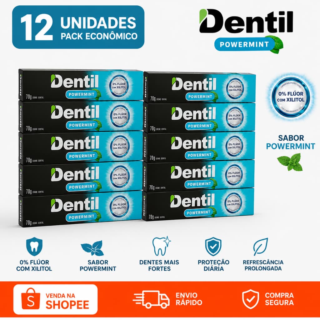 12 unidades Pasta de Dente creme dental Power Mint Creme Dental Refrescante 70g SEM FLUOR COM XILITOL.