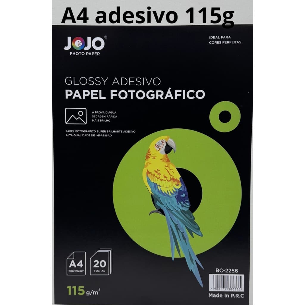 PAPEL ADESIVO A4 115G, FOTOGRAFICO SUPER BRILHANTE PREMIUM, APROVA D'ÁGUA. PARA IMPRESSORA A JATO DE TINTA.