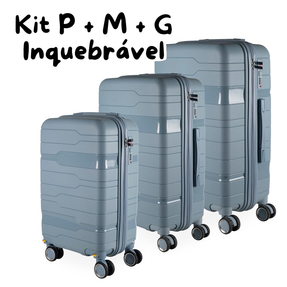 Kit 3 Malas de Viagem PMG (10/23/32kg) Troia Polipropileno Inquebrável Expansível TSA Rodinhas 360°