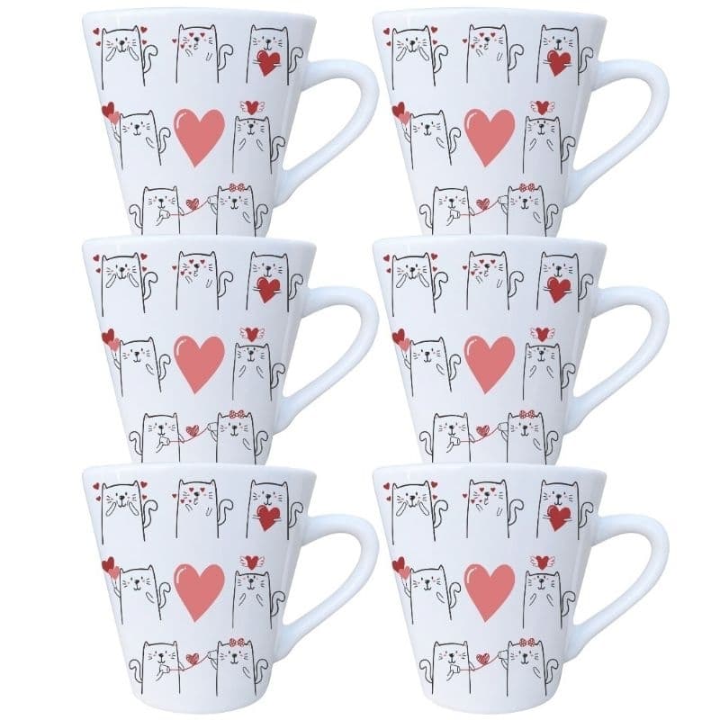 Jogo 6 xícaras Porcelana Branca 120ml capuccino café chá Gratidão amor pets gatos animais café expresso