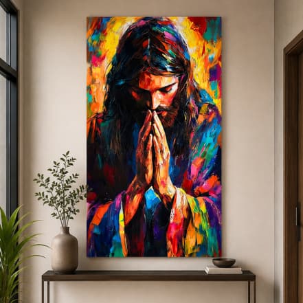 Quadro Decorativo Jesus Pintura Colorida Para Sala Hall Quadro Minimalista Cristão