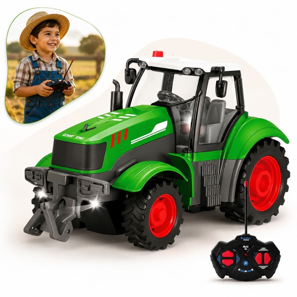 Carrinho Trator Controle Remoto Agrícola Infantil  Recarregável USB Presente Brinquedo 4x4 Kizumba