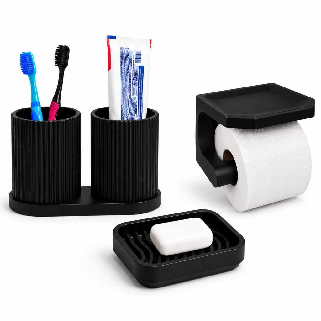 Kit Banheiro Lavabo Porta Escova Saboneteira Suporte Papel.